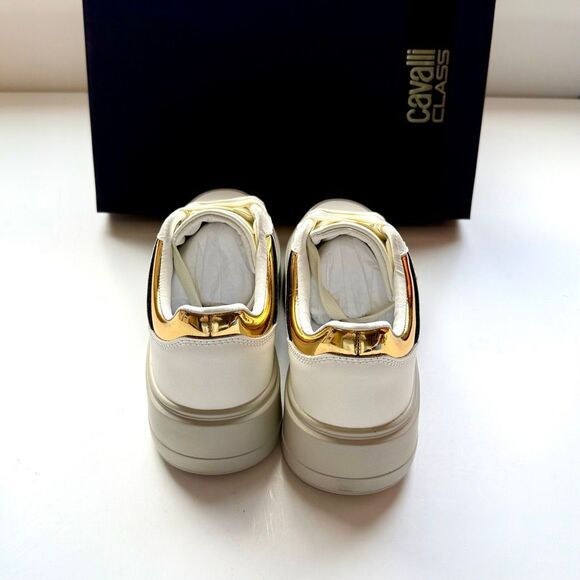 NWT Roberto Cavalli “Cavalli Class” logo hardware white low top sneaker  Size 38 - Picture 13 of 16